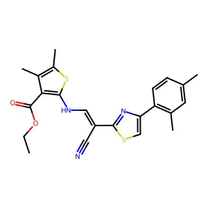 (Z)-ethyl 2-((2-cyano-2-(4-(2,4-dimethylphenyl)thiazol-2-yl)vinyl)amino)-4,5-dimethylthiophene-3-carboxylate structure