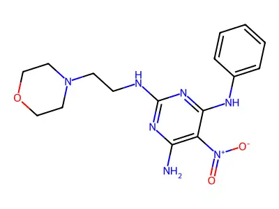 {6-Amino-2-[(2-morpholin-4-ylethyl)amino]-5-nitropyrimidin-4-yl}phenylamine structure
