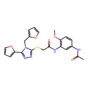 N-[5-(acetylamino)-2-methoxyphenyl]-2-[5-(2-furyl)-4-(2-furylmethyl)(1,2,4-tri azol-3-ylthio)]acetamide structure