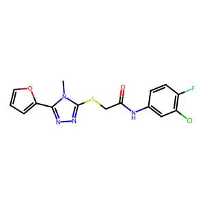 N-(3-chloro-4-fluorophenyl)-2-{[5-(furan-2-yl)-4-methyl-4H-1,2,4-triazol-3-yl]sulfanyl}acetamide structure