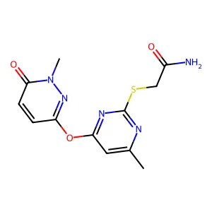 2-[4-Methyl-6-(1-methyl-6-oxopyridazin-3-yl)oxypyrimidin-2-yl]sulfanylacetamide structure