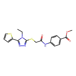 ME 4-((((4-Ethyl-5-(2-thienyl)-4H-1,2,4-triazol-3-YL)thio)acetyl)amino)benzoate structure
