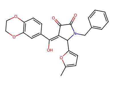 1-benzyl-4-(2,3-dihydro-1,4-benzodioxine-6-carbonyl)-3-hydroxy-5-(5-methylfuran-2-yl)-2,5-dihydro-1H-pyrrol-2-one structure