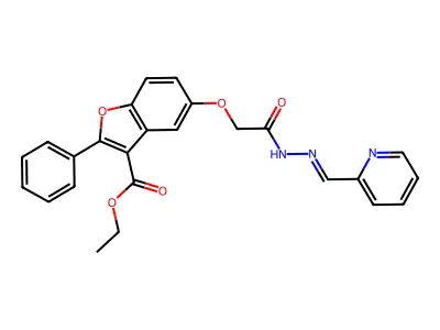 Ethyl 2-phenyl-5-[(pyridin-2-ylmethylideneamino)carbamoylmethoxy]benzofuran-3-carboxylate structure
