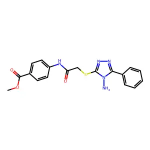 methyl 4-(2-((4-amino-5-phenyl-4H-1,2,4-triazol-3-yl)thio)acetamido)benzoate structure