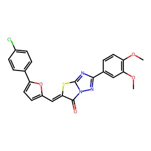 (5Z)-5-{[5-(4-chlorophenyl)furan-2-yl]methylidene}-2-(3,4-dimethoxyphenyl)[1,3]thiazolo[3,2-b][1,2,4]triazol-6(5H)-one structure