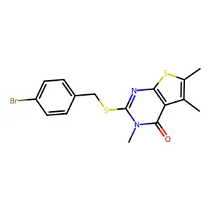 2-[(4-bromobenzyl)sulfanyl]-3,5,6-trimethylthieno[2,3-d]pyrimidin-4(3H)-one structure