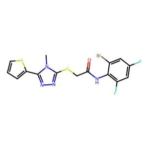 N-(2-bromo-4,6-difluorophenyl)-2-{[4-methyl-5-(thiophen-2-yl)-4H-1,2,4-triazol-3-yl]sulfanyl}acetamide structure