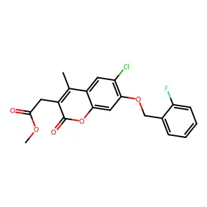 methyl {6-chloro-7-[(2-fluorobenzyl)oxy]-4-methyl-2-oxo-2H-chromen-3-yl}acetate structure