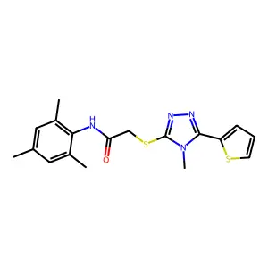 2-{[4-methyl-5-(thiophen-2-yl)-4H-1,2,4-triazol-3-yl]sulfanyl}-N-(2,4,6-trimethylphenyl)acetamide structure