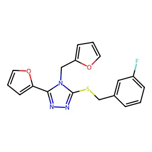 3-[(3-Fluorophenyl)methylthio]-5-(2-furyl)-4-(2-furylmethyl)-1,2,4-triazole structure