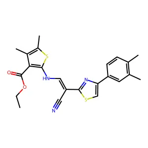 (Z)-ethyl 2-((2-cyano-2-(4-(3,4-dimethylphenyl)thiazol-2-yl)vinyl)amino)-4,5-dimethylthiophene-3-carboxylate structure