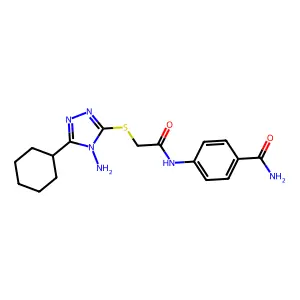 4-({[(4-amino-5-cyclohexyl-4H-1,2,4-triazol-3-yl)sulfanyl]acetyl}amino)benzamide structure