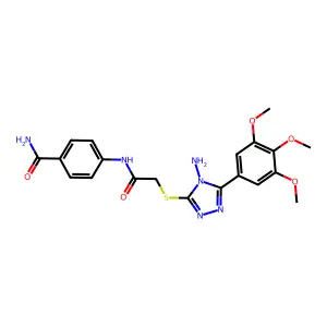 4-[({[4-amino-5-(3,4,5-trimethoxyphenyl)-4H-1,2,4-triazol-3-yl]sulfanyl}acetyl)amino]benzamide structure