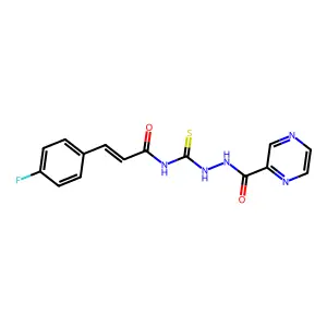 (E)-3-(4-fluorophenyl)-N-[(pyrazine-2-carbonylamino)carbamothioyl]prop-2-enamide structure