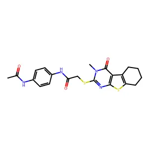 N-[4-(acetylamino)phenyl]-2-[(3-methyl-4-oxo-3,4,5,6,7,8-hexahydro[1]benzothieno[2,3-d]pyrimidin-2-yl)sulfanyl]acetamide structure
