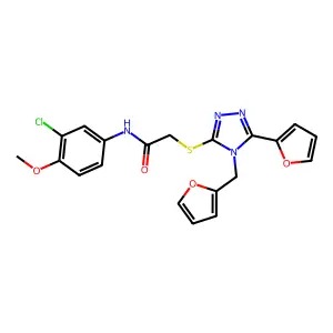 N-(3-chloro-4-methoxyphenyl)-2-{[5-(furan-2-yl)-4-(furan-2-ylmethyl)-4H-1,2,4-triazol-3-yl]sulfanyl}acetamide structure