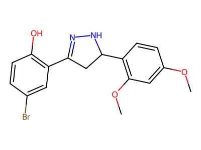 4-bromo-2-(5-(2,4-dimethoxyphenyl)-4,5-dihydro-1H-pyrazol-3-yl)phenol structure