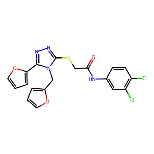 N-(3,4-dichlorophenyl)-2-{[5-(furan-2-yl)-4-(furan-2-ylmethyl)-4H-1,2,4-triazol-3-yl]sulfanyl}acetamide structure