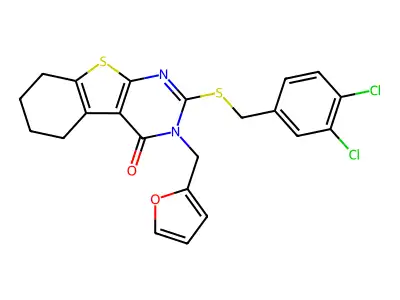 2-[(3,4-dichlorobenzyl)sulfanyl]-3-(furan-2-ylmethyl)-5,6,7,8-tetrahydro[1]benzothieno[2,3-d]pyrimidin-4(3H)-one structure