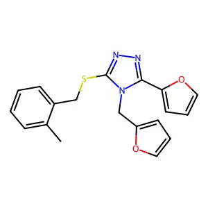 5-(2-Furyl)-4-(2-furylmethyl)-3-[(2-methylphenyl)methylthio]-1,2,4-triazole structure