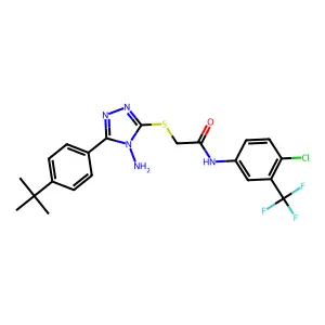 2-{4-amino-5-[4-(tert-butyl)phenyl](1,2,4-triazol-3-ylthio)}-N-[4-chloro-3-(tr ifluoromethyl)phenyl]acetamide structure