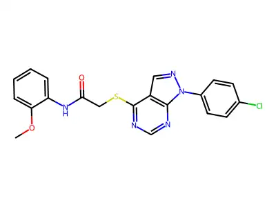 2-((1-(4-chlorophenyl)-1H-pyrazolo[3,4-d]pyrimidin-4-yl)thio)-N-(2-methoxyphenyl)acetamide structure