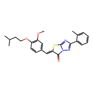 (5Z)-5-[3-methoxy-4-(3-methylbutoxy)benzylidene]-2-(2-methylphenyl)[1,3]thiazolo[3,2-b][1,2,4]triazol-6(5H)-one structure