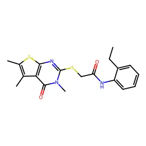 N-(2-ethylphenyl)-2-[(3,5,6-trimethyl-4-oxo-3,4-dihydrothieno[2,3-d]pyrimidin-2-yl)sulfanyl]acetamide structure