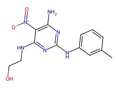 2-[[6-Amino-2-(3-methylanilino)-5-nitro-4-pyrimidinyl]amino]ethanol structure