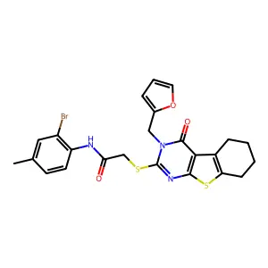 N-(2-bromo-4-methylphenyl)-2-{[3-(furan-2-ylmethyl)-4-oxo-3,4,5,6,7,8-hexahydro[1]benzothieno[2,3-d]pyrimidin-2-yl]sulfanyl}acetamide structure