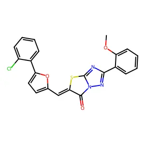 (5Z)-5-{[5-(2-chlorophenyl)furan-2-yl]methylidene}-2-(2-methoxyphenyl)[1,3]thiazolo[3,2-b][1,2,4]triazol-6(5H)-one structure