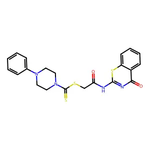 2-oxo-2-[(4-oxo-4H-1,3-benzothiazin-2-yl)amino]ethyl 4-phenylpiperazine-1-carbodithioate structure