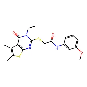 2-((3-Ethyl-5,6-dimethyl-4-oxo-3,4-dihydrothieno[2,3-d]pyrimidin-2-yl)thio)-N-(3-methoxyphenyl)acetamide structure