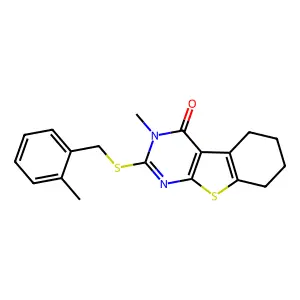3-methyl-2-[(2-methylbenzyl)sulfanyl]-5,6,7,8-tetrahydro[1]benzothieno[2,3-d]pyrimidin-4(3H)-one structure