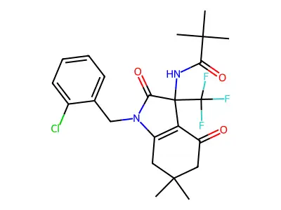 N-[1-(2-chlorobenzyl)-6,6-dimethyl-2,4-dioxo-3-(trifluoromethyl)-2,3,4,5,6,7-hexahydro-1H-indol-3-yl]-2,2-dimethylpropanamide structure