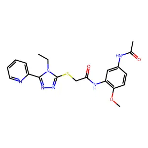 N-[5-(acetylamino)-2-methoxyphenyl]-2-{[4-ethyl-5-(2-pyridinyl)-4H-1,2,4-triazol-3-yl]thio}acetamide structure