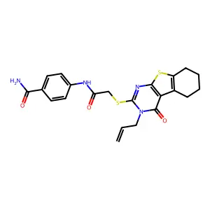 4-[({[4-oxo-3-(prop-2-en-1-yl)-3,4,5,6,7,8-hexahydro[1]benzothieno[2,3-d]pyrimidin-2-yl]sulfanyl}acetyl)amino]benzamide structure