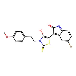 (3E)-5-bromo-3-{3-[2-(4-methoxyphenyl)ethyl]-4-oxo-2-thioxo-1,3-thiazolidin-5-ylidene}-1,3-dihydro-2H-indol-2-one structure