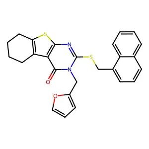 3-(furan-2-ylmethyl)-2-[(naphthalen-1-ylmethyl)sulfanyl]-5,6,7,8-tetrahydro[1]benzothieno[2,3-d]pyrimidin-4(3H)-one structure