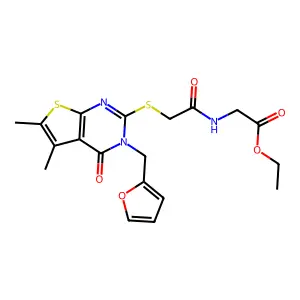 ethyl 2-{2-[3-(2-furylmethyl)-5,6-dimethyl-4-oxo-3-hydrothiopheno[2,3-d]pyrimi din-2-ylthio]acetylamino}acetate structure
