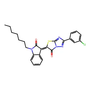 (3Z)-3-[2-(3-chlorophenyl)-6-oxo[1,3]thiazolo[3,2-b][1,2,4]triazol-5(6H)-ylidene]-1-heptyl-1,3-dihydro-2H-indol-2-one structure