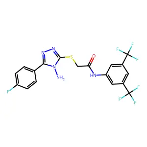 2-[4-amino-5-(4-fluorophenyl)(1,2,4-triazol-3-ylthio)]-N-[3,5-bis(trifluoromet hyl)phenyl]acetamide structure