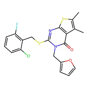2-[(2-chloro-6-fluorobenzyl)sulfanyl]-3-(furan-2-ylmethyl)-5,6-dimethylthieno[2,3-d]pyrimidin-4(3H)-one structure