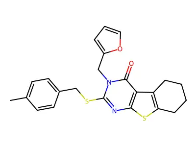 3-(furan-2-ylmethyl)-2-[(4-methylbenzyl)sulfanyl]-5,6,7,8-tetrahydro[1]benzothieno[2,3-d]pyrimidin-4(3H)-one structure