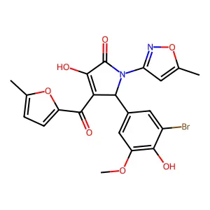 5-(3-bromo-4-hydroxy-5-methoxyphenyl)-3-hydroxy-4-[(5-methylfuran-2-yl)carbonyl]-1-(5-methyl-1,2-oxazol-3-yl)-1,5-dihydro-2H-pyrrol-2-one structure