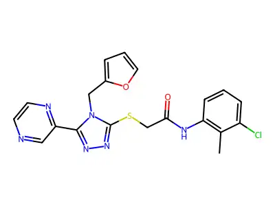 N-(3-chloro-2-methylphenyl)-2-{[4-(furan-2-ylmethyl)-5-(pyrazin-2-yl)-4H-1,2,4-triazol-3-yl]sulfanyl}acetamide structure