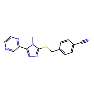 4-[(4-Methyl-5-pyrazin-2-yl-1,2,4-triazol-3-yl)sulfanylmethyl]benzonitrile structure