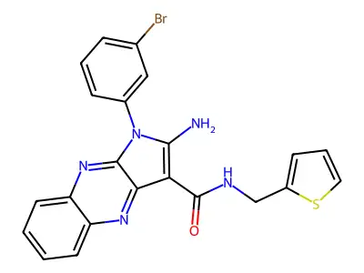 2-amino-1-(3-bromophenyl)-N-(2-thienylmethyl)-1H-pyrrolo[2,3-b]quinoxaline-3-carboxamide structure