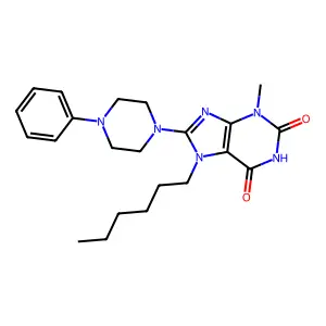 7-Hexyl-3-methyl-8-(4-phenyl-1-piperazinyl)purine-2,6-dione structure